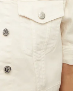 Raina Short-Sleeved Denim Jacket in Ecru