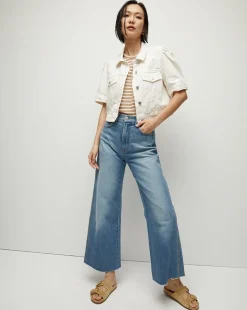 Raina Short-Sleeved Denim Jacket in Ecru