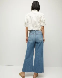 Raina Short-Sleeved Denim Jacket in Ecru