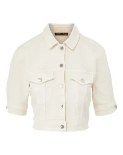 Raina Short-Sleeved Denim Jacket in Ecru