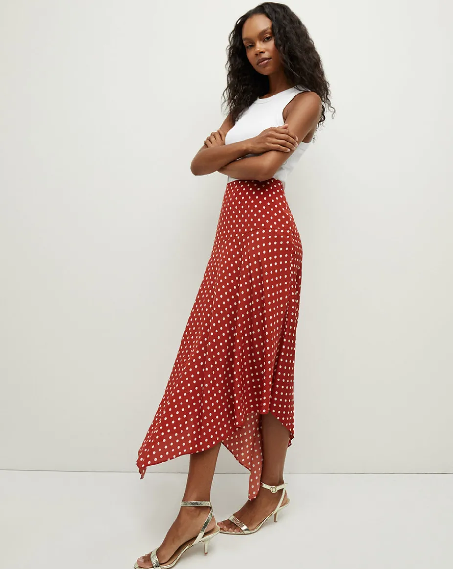 Rosemary Polka-Dot Skirt in Brick Red/Ecru