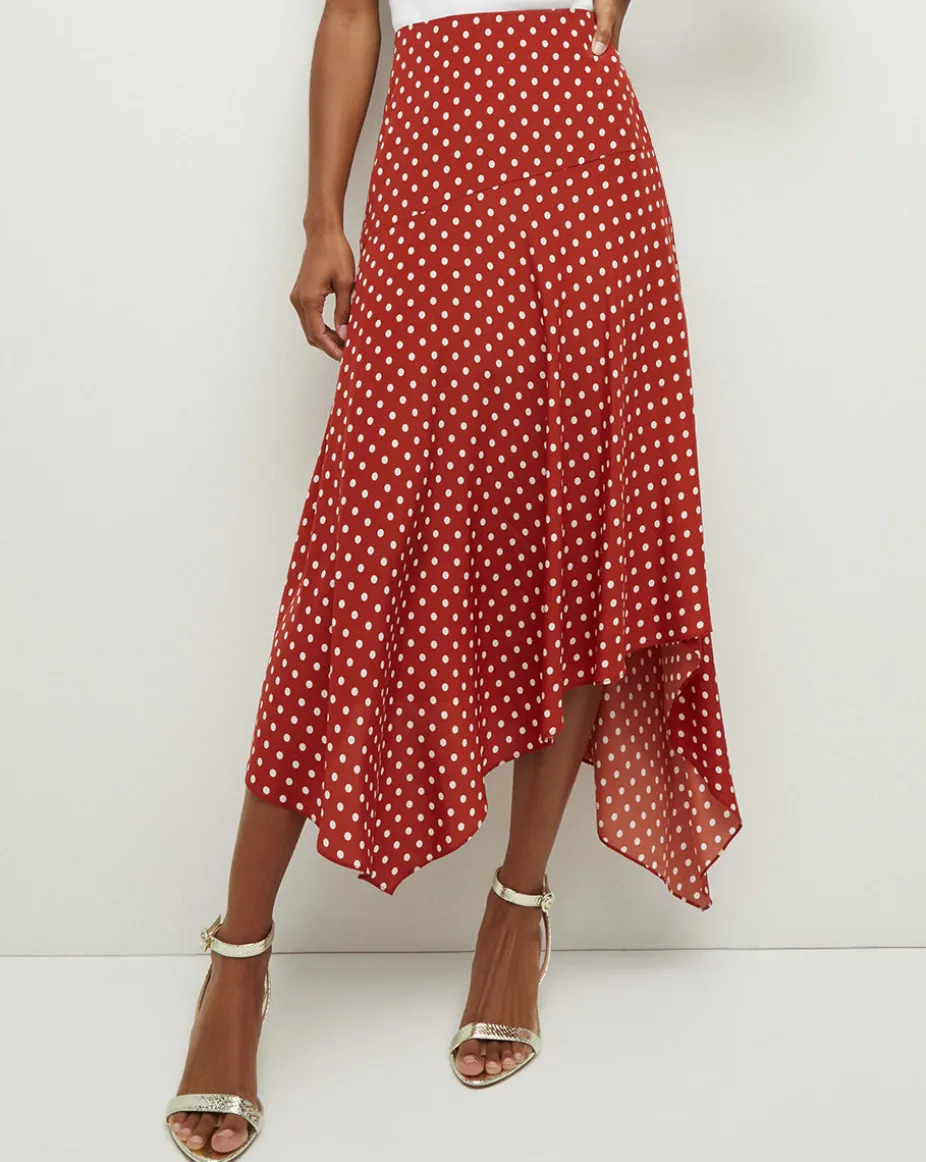 Rosemary Polka-Dot Skirt in Brick Red/Ecru