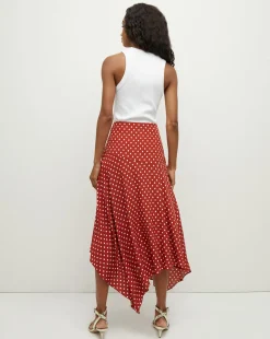 Rosemary Polka-Dot Skirt in Brick Red/Ecru