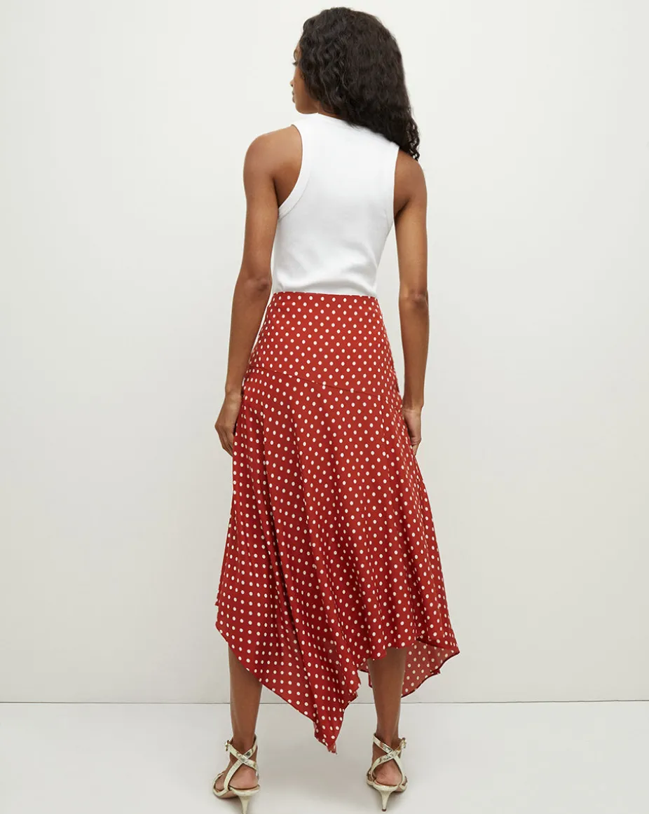 Rosemary Polka-Dot Skirt in Brick Red/Ecru