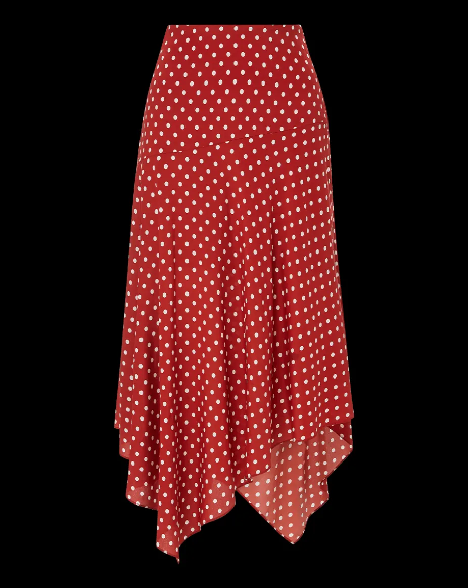 Rosemary Polka-Dot Skirt in Brick Red/Ecru