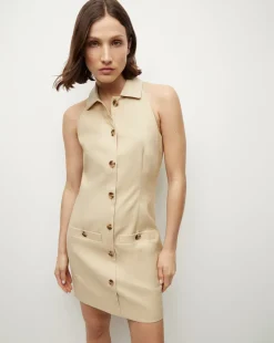 Roxanne Stretch-Linen Shirtdress in Stone Khaki