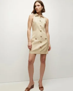 Roxanne Stretch-Linen Shirtdress in Stone Khaki