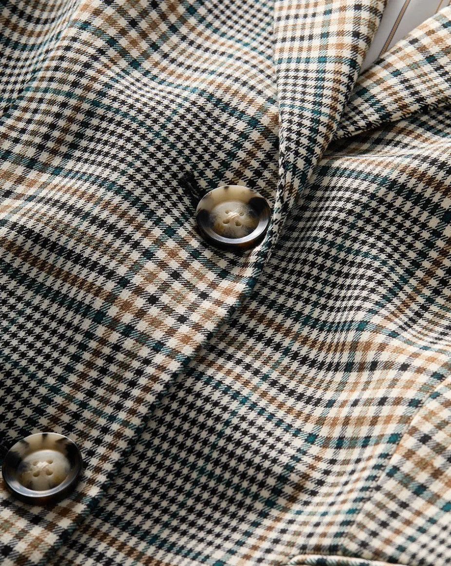 Ryanne Belted Plaid Dickey Jacket in Ecru/Green Multi