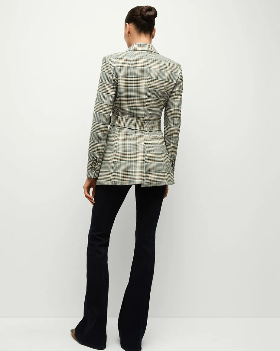 Ryanne Belted Plaid Dickey Jacket in Ecru/Green Multi