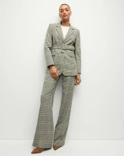 Ryanne Belted Plaid Dickey Jacket in Ecru/Green Multi