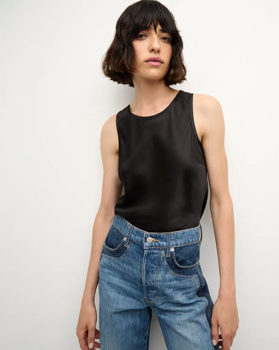 Sabrina Stretch-Silk Tank Top in Black