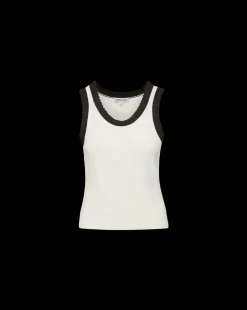 Sandra Ribbed Tank in Ivory/Black