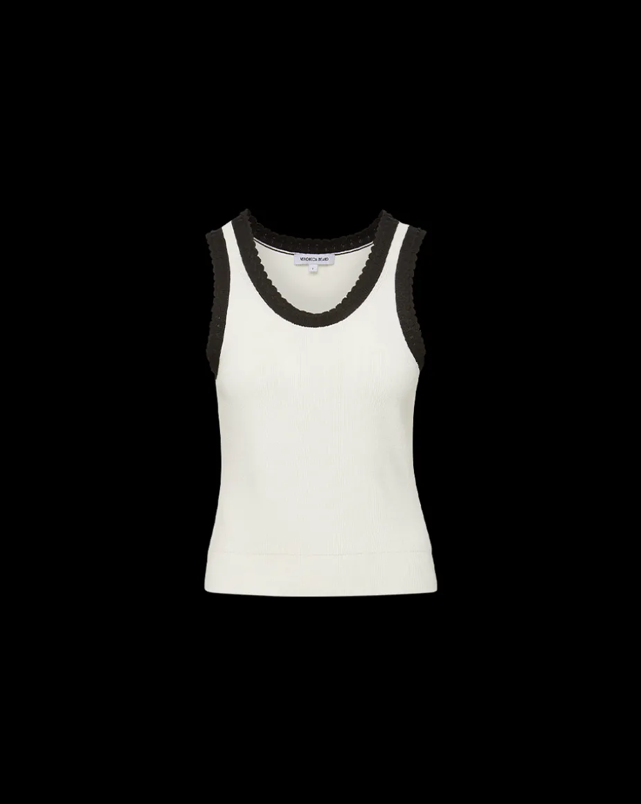 Sandra Ribbed Tank in Ivory/Black