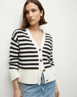 Saylor Cotton Cardigan in Off-White/Black