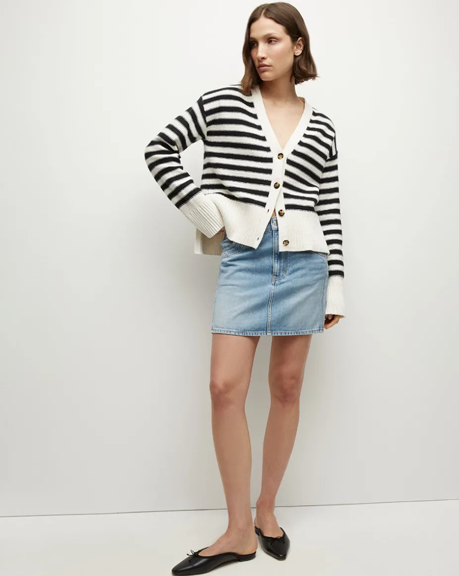 Saylor Cotton Cardigan in Off-White/Black