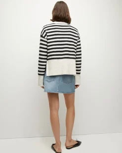 Saylor Cotton Cardigan in Off-White/Black