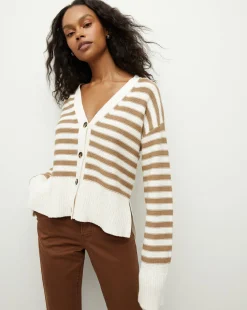 Saylor Cotton Cardigan in Off-White/Khaki