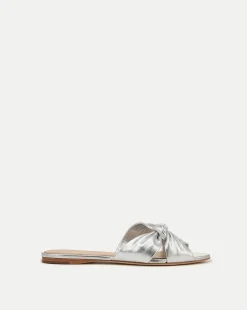 Seraphina Metallic Leather Twist Sandal in Silver