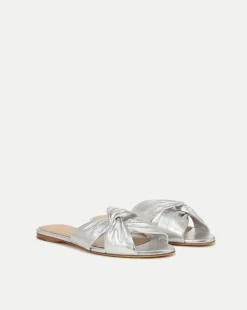 Seraphina Metallic Leather Twist Sandal in Silver