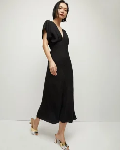 Seymour Black Short-Sleeve Silk Midi Dress
