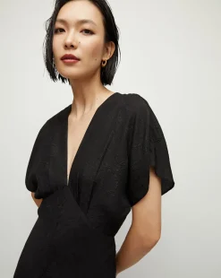 Seymour Black Short-Sleeve Silk Midi Dress