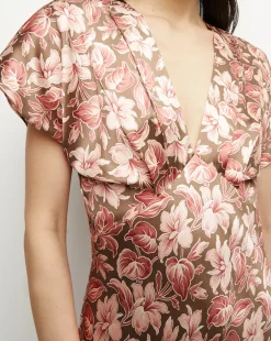 Seymour Stretch-Silk Dress in Deep Ochre Multi