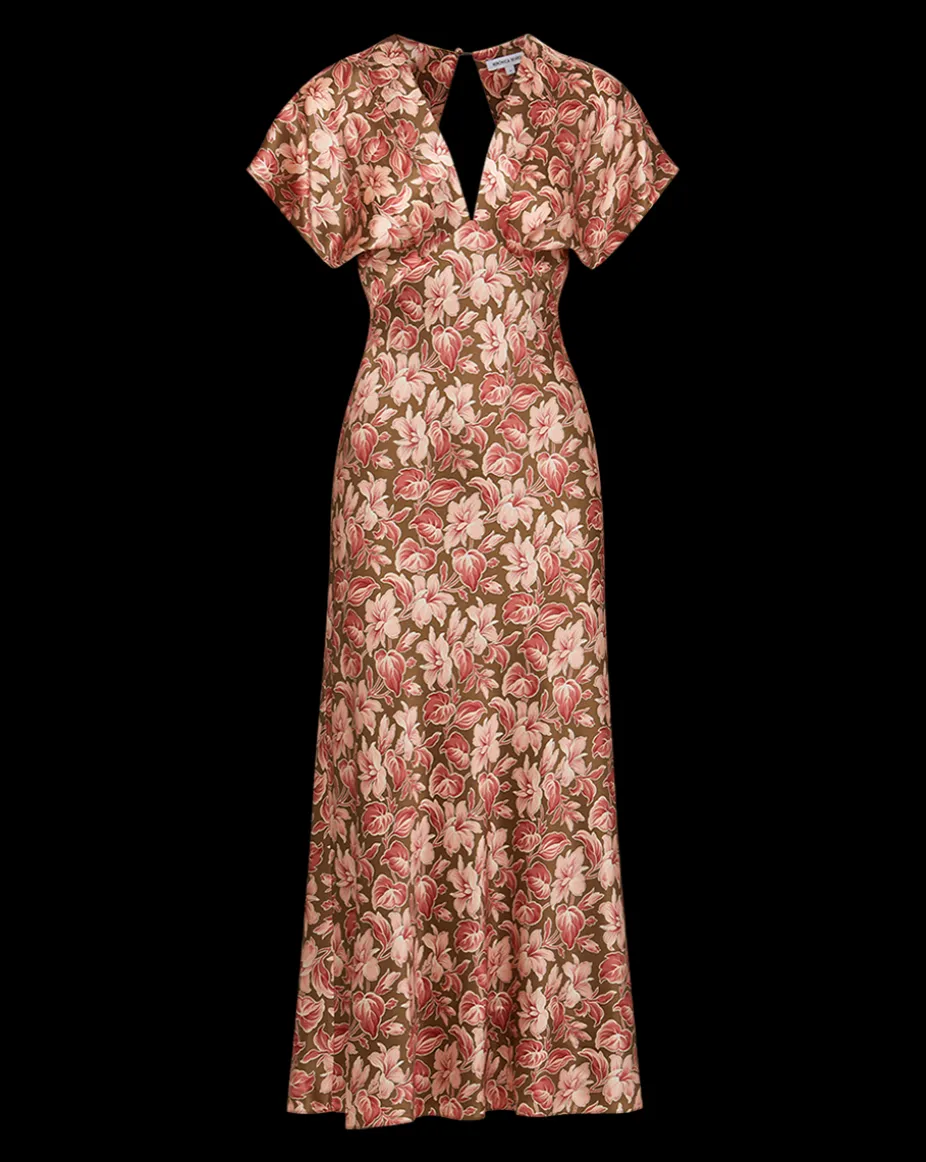 Seymour Stretch-Silk Dress in Deep Ochre Multi