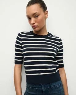 Shana Cashmere Striped Sweater in Navy/Ivory