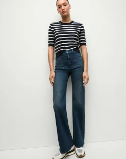 Shana Cashmere Striped Sweater in Navy/Ivory