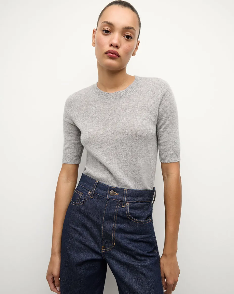 Shana Short Sleeve Cashmere Sweater in Heather Grey