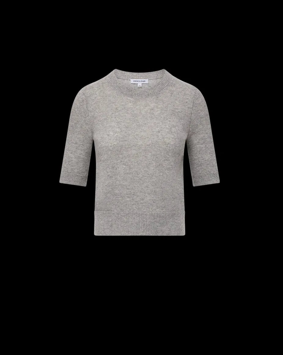 Shana Short Sleeve Cashmere Sweater in Heather Grey
