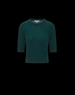 Shana Short Sleeve Cashmere Sweater in Dark Green