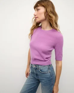Shana Short Sleeve Cashmere Sweater in Lilac