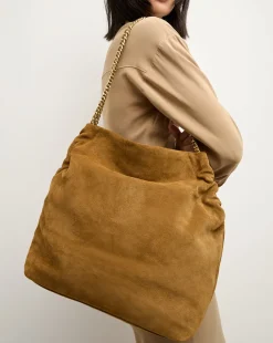 Slouch Shoulder Suede Bag in Acorn