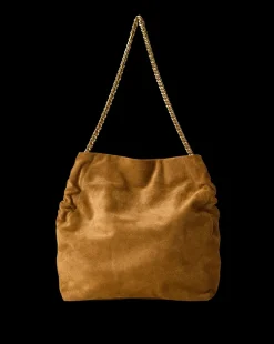 Slouch Shoulder Suede Bag in Acorn