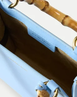 Small Bamboo-Handle Shopper Bag in Light Blue