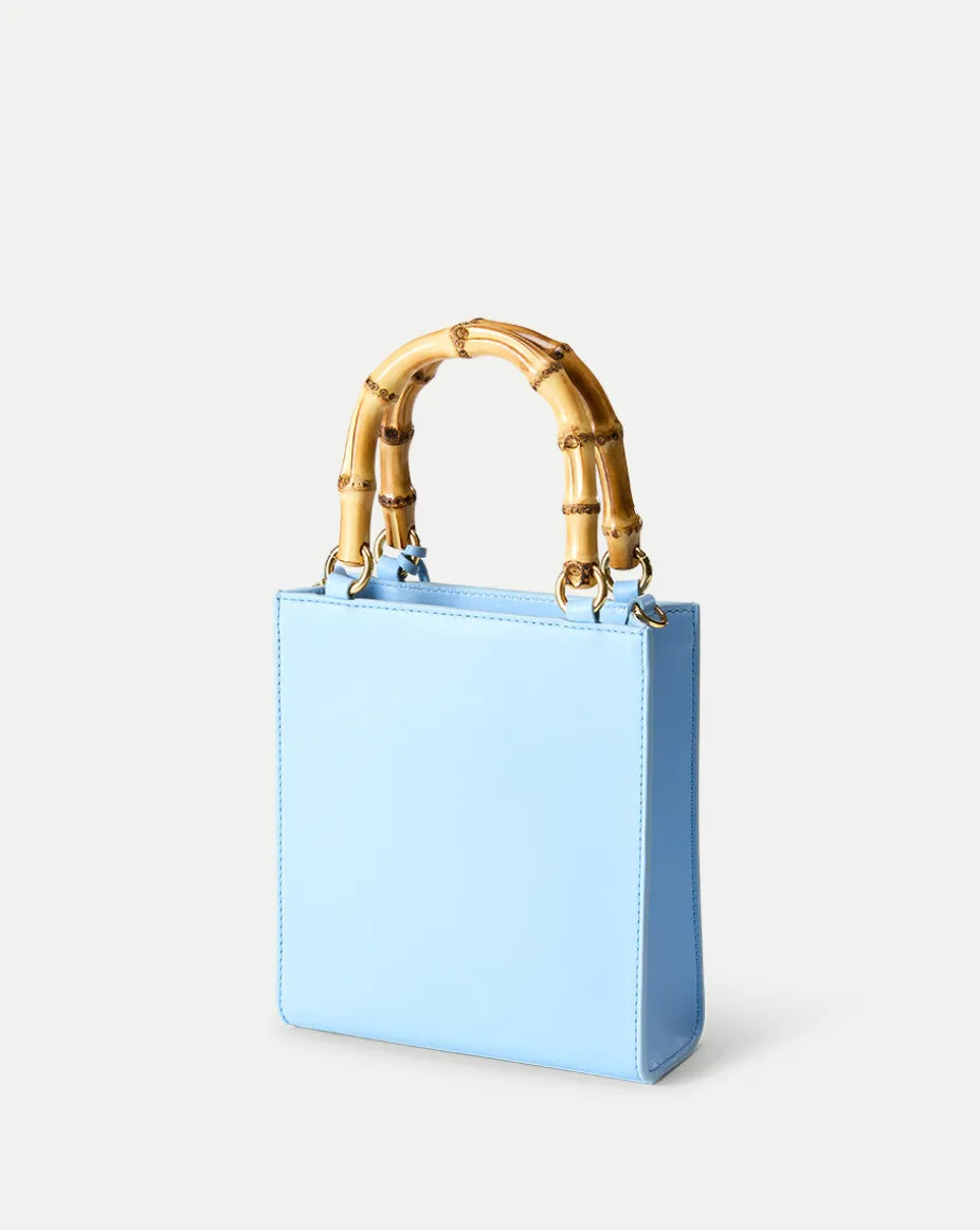 Small Bamboo-Handle Shopper Bag in Light Blue