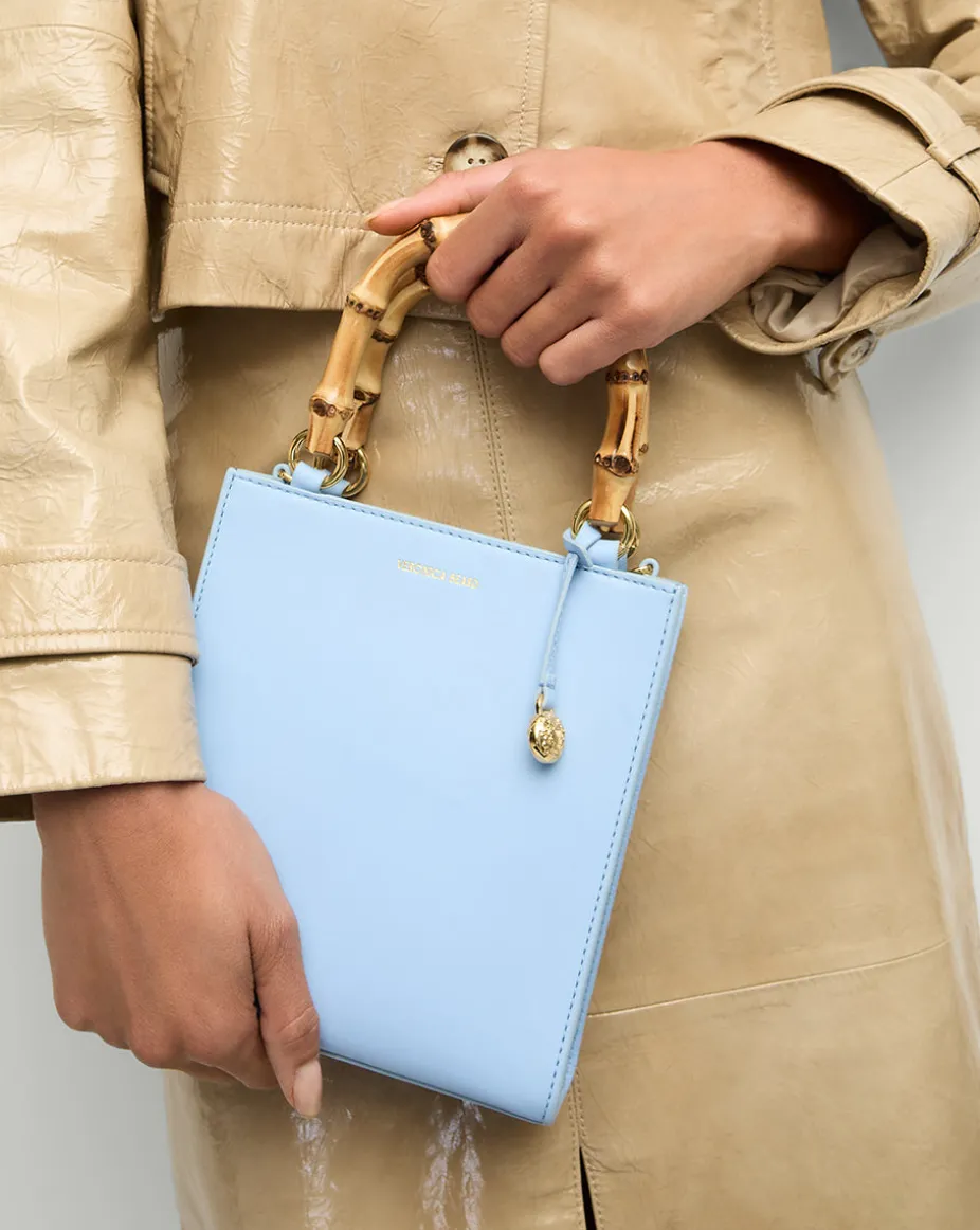 Small Bamboo-Handle Shopper Bag in Light Blue