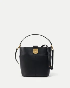 Small Crest Lock Bucket Bag in Black
