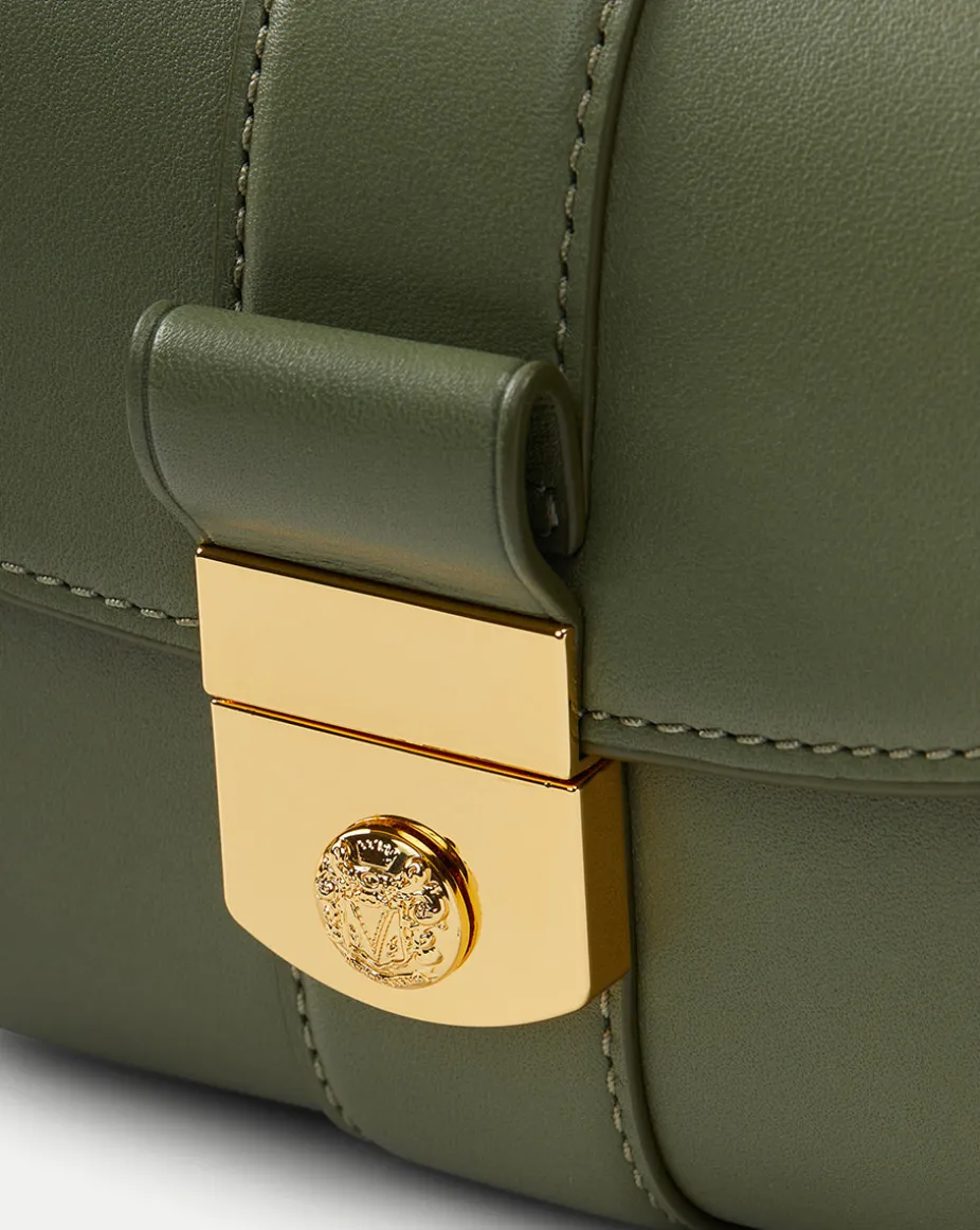 Small Crest Lock Trap Bag in Stone Army