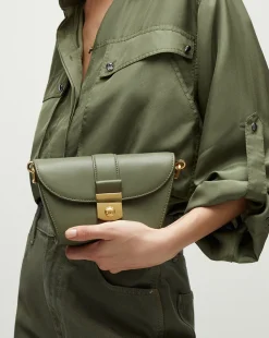 Small Crest Lock Trap Bag in Stone Army