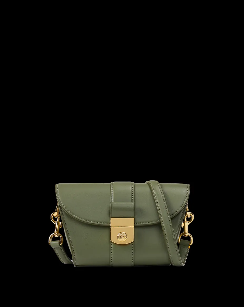 Small Crest Lock Trap Bag in Stone Army