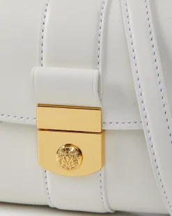 Small Crest Lock Trap Bag in Off-White