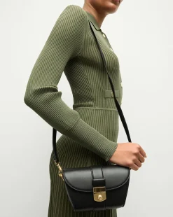 Small Crest Lock Trap Bag in Black