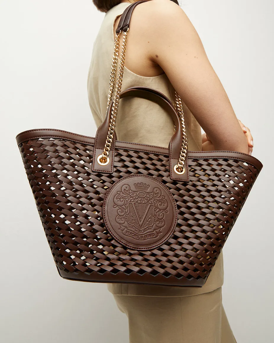 Small Crest Market Tote in Dark Brown