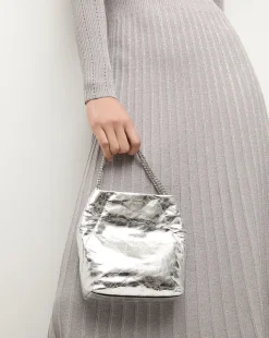 Small Metallic Slouch Shoulder Bag in Silver