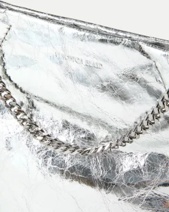 Small Metallic Slouch Shoulder Bag in Silver