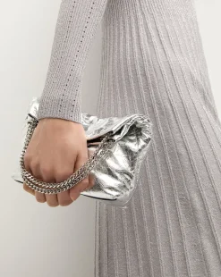 Small Metallic Slouch Shoulder Bag in Silver