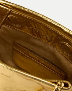 Small Metallic Slouch Shoulder Bag in Antique Gold