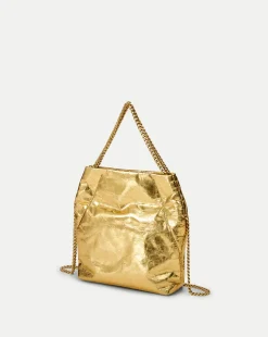 Small Metallic Slouch Shoulder Bag in Antique Gold